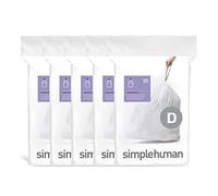 simplehuman Code D 100 Liners, 50% Recycled Custom Fit Bin Bags in Dispenser Packs, Durable Drawstring Tie Handle, 20L, White