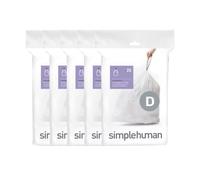 simplehuman Code D 100 Liners, 50% Recycled Custom Fit Bin Bags in Dispenser Packs, Durable Drawstring Tie Handle, 20L, White