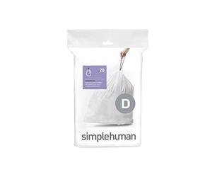 simplehuman code D custom fit liners 3 refill packs (20 liners), Code D - 20L / 5.2 Gallon, White