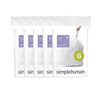 simplehuman Code G 100 Count,Genuine Custom Fit Liners, Drawstring Trash Bags in Dispenser Packs, 30 Liter / 8 Gallon, White