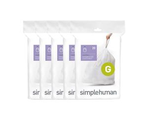 simplehuman Code G 100 Count,Genuine Custom Fit Liners, Drawstring Trash Bags in Dispenser Packs, 30 Liter / 8 Gallon, White