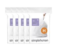 simplehuman Code H 100 Liners, 50% Recycled Custom Fit Bin Bags in Dispenser Packs with Durable Drawstring Tie Handle, 30-35L, White