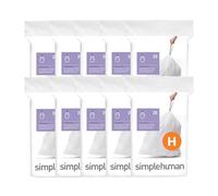simplehuman Code H 200 Liners, 50% Recycled Custom Fit Bin Bags in Dispenser Packs with Durable Drawstring Tie Handle, 30-35L, White