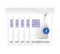 simplehuman Code J 100 Liners, 50% Recycled Custom Fit Bin Bags in Dispenser Packs with Durable Drawstring Tie Handle, 30-45L, White