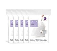 simplehuman Code K 100 Liners, 50% Recycled Custom Fit Bin Bags in Dispenser Packs with Durable Drawstring Tie Handle, 35-45L, White