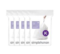 simplehuman Code K 100 Liners, 50% Recycled Custom Fit Bin Bags in Dispenser Packs with Durable Drawstring Tie Handle, 35-45L, White