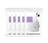 simplehuman Code L 100 Liners, 50% Recycled Custom Fit Bin Bags in Dispenser Packs, Durable Drawstring Tie Handle, 18L, White
