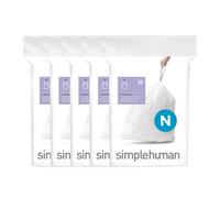 simplehuman Code N 100 Liners, 50% Recycled Custom Fit Bin Bags in Dispenser Packs with Durable Drawstring Tie Handle, 45-50L, White