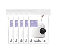 simplehuman Code P 100 Liners, 50% Recycled Custom Fit Bin Bags in Dispenser Packs with Durable Drawstring Tie Handle, 50-60L, White