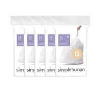 simplehuman Code Q 100 Liners, 50% Recycled Custom Fit Bin Bags in Dispenser Packs, Durable Drawstring Tie Handle, 50-65L, White