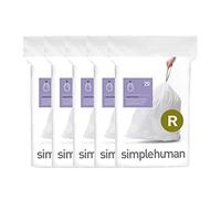 simplehuman Code R 100 Liners, 50% Recycled Custom Fit Bin Bags in Dispenser Packs, Durable Drawstring Tie Handle, 10L, White