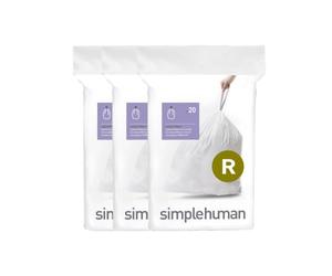 simplehuman CW0253 code R Custom Fit Bin Liner Bulk Pack, White Plastic (3 Pack of 20, Total 60 Liners)