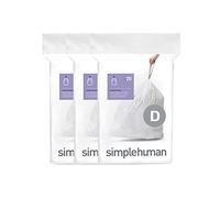 simplehuman CW0254 code D Custom Fit Bin Liner Bulk Pack, White Plastic (3 Pack of 20, Total 60 Liners)