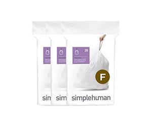 simplehuman CW0256 code F Custom Fit Bin Liner Bulk Pack, White Plastic (3 Pack of 20, Total 60 Liners)