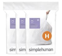 simplehuman CW0258 code H Custom Fit Bin Liner Bulk Pack, White Plastic (3 Pack of 20, Total 60 Liners)