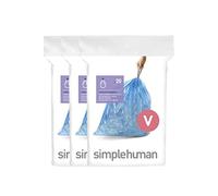 simplehuman CW0269 code V Custom Fit Bin Liner Bulk Pack, Blue Plastic (3 Pack of 20, Total 60 Liners)