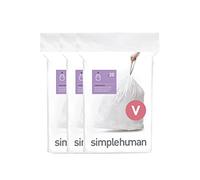simplehuman CW0408 code V Custom Fit Bin Liner Bulk Pack, White Plastic (3 Pack of 20, Total 60 Liners)