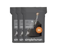 simplehuman CW0551 code H Odorsorb Custom Fit Odour Absorbing Bin Liner Bulk Pack, Black Plastic (3 Pack of 20, Total 60 Liners)