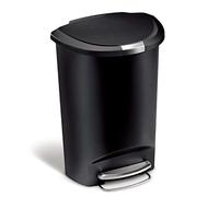 simplehuman CW1355 50L Semi-Round Kitchen Pedal Bin with Lid Lock, Silent Soft Close Lid, Strong Steel Pedal, Stay-Open Lid, Large Capacity, Black Plastic