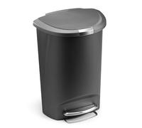 simplehuman CW1357 50L Semi-Round Kitchen Pedal Bin with Lid Lock, Silent Soft Close Lid, Strong Steel Pedal, Stay-Open Lid, Large Capacity, Grey Plastic