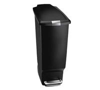 simplehuman CW1361 40L Slim Recycling Kitchen Pedal Bin with Lid Lock, Silent Soft Close Lid, Built In Wheels, Stay-Open Lid, Black Plastic, W 26.0cm x H 64.0cm x D 49.0cm