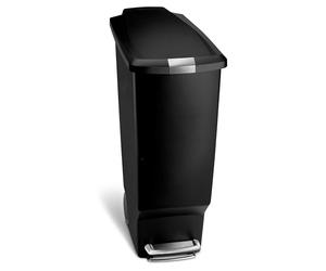 simplehuman CW1361 40L Slim Recycling Kitchen Pedal Bin with Lid Lock, Silent Soft Close Lid, Built In Wheels, Stay-Open Lid, Black Plastic, W 26.0cm x H 64.0cm x D 49.0cm