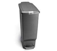 simplehuman CW1363 40L Slim Recycling Kitchen Pedal Bin with Lid Lock, Silent Soft Close Lid, Built In Wheels, Stay-Open Lid, Grey Plastic, W 26.0cm x H 64.0cm x D 49.0cm