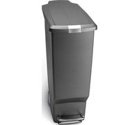 simplehuman CW1363 40L Slim Recycling Kitchen Pedal Bin with Lid Lock, Silent Soft Close Lid, Built In Wheels, Stay-Open Lid, Grey Plastic, W 26.0cm x H 64.0cm x D 49.0cm