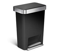 simplehuman CW1385CB 45L Rectangular Kitchen Pedal Bin with Liner Pocket, Silent Soft Close Lid, Strong Wide Steel Pedal, Stabiliser Bar, Internal Hinge, Black Plastic