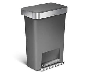 simplehuman CW1386CB 45L Rectangular Pedal Bin with Liner Pocket, Silent Soft Close Lid, Strong Wide Steel Pedal, Stabiliser Bar, Internal Hinge, Grey Plastic, W 47.0cm x H 63.5cm x D 32.0cm