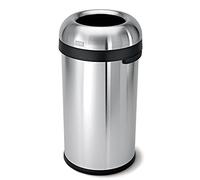 simplehuman CW1407 60L Bullet Open Office Business Commercial Bin, Large Capacity, Dent-Resistant, Lift-Off Lid, Side Handles, Non-Skid Base, Brushed Heavy-Gauge Stainless Steel