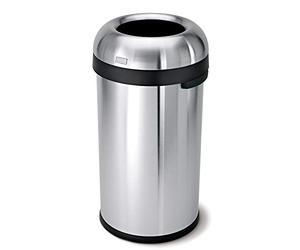 simplehuman CW1407 60L Bullet Open Office Business Commercial Bin, Large Capacity, Dent-Resistant, Lift-Off Lid, Side Handles, Non-Skid Base, Brushed Heavy-Gauge Stainless Steel