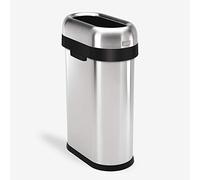 simplehuman CW1467 50L Slim Open Office Business Commercial Bin, Large Capacity, Dent-Resistant, Lift-Off Lid, Side Handles, Non-Skid Base, Brushed Heavy-Gauge Stainless Steel