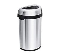 simplehuman CW1468 60L Semi-Round Open Office Business Commercial Bin, Large Capacity, Dent-Resistant, Lift-Off Lid, Side Handles, Non-Skid Base, Brushed Heavy-Gauge Stainless Steel
