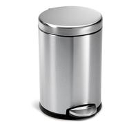 simplehuman CW1852CB 4.5L Round Pedal Bin, Small Bin for Bathroom Bedroom Office, Strong Steel Pedal, Silent Soft Close Lid, Inner Bucket, Non-Skid Base, Fingerprint-Proof, Brushed Stainless Steel