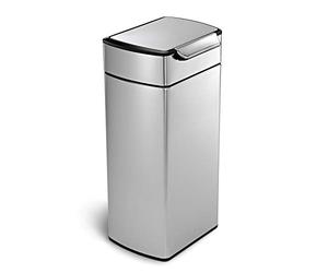 simplehuman CW2015 30L Rectangular Touch-Bar Kitchen Bin, Easy Open Touch-Bar, Stay-Open Lid, Inner Bucket, Space-Efficient Hinge, Fingerprint-Proof, Brushed Stainless Steel