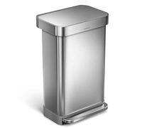 simplehuman CW2024 45L Rectangular Kitchen Pedal Bin with Liner Pocket, Silent Soft Close Lid, Strong Wide Pedal, Fingerprint-Proof, Brushed Stainless Steel, W 40.5cm x H 65.5cm x D 33.8cm