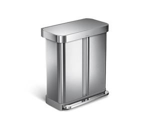 simplehuman CW2025 58L (34/24) Rectangular Recycling Kitchen Pedal Bin with Liner Pocket, Silent Soft Close Lid, Strong Wide Pedal, Fingerprint-Proof, Brushed Stainless Steel
