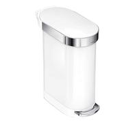 simplehuman CW2069 45L Slim Kitchen Pedal Bin, Silent Soft Close Lid, Strong Steel Pedal, White Steel, W 26.0cm x H 62.0cm x D 55.0cm