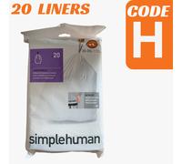 simplehuman Code H 100 Liners, 50% Recycled Custom Fit Bin Bags in Dispenser Packs with Durable Drawstring Tie Handle, 30-35L, White