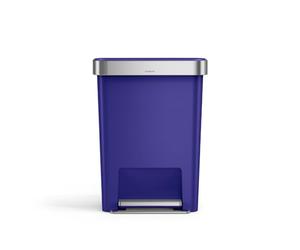 simplehuman Hybrid Pedal Bin, 45L Rectangular Kitchen Bin, Studio Edition, Liner Rim System, Liner Pocket®, 150,000-Step Pedal, Lid Shox® Silent Close, Indigo Plastic