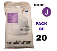simplehuman CW0259 code J Custom Fit Bin Liner Bulk Pack, White Plastic (3 Pack of 20, Total 60 Liners)