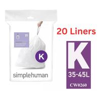 Simplehuman Bin Liner CW0260 Code K – Custom Fit White Plastic – 3 Pack of 20 (60 total)