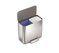 simplehuman Mini Pedal Recycler, 15L Dual Compartment Bin for Hotels, Offices, Studios, Small Spaces, 150,000-Step Steel Pedal, Lid Shox® Silent Close, Brushed Stainless Steel