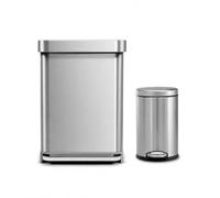 simplehuman Pedal Bin Value Bundle, 55L Kitchen Bin + 4.5L Bathroom Bin | Liner Rim System, Liner Pocket®, 150,000-Step Pedal, Lid Shox® Silent Close