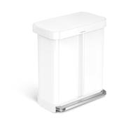 simplehuman Pedal Recycler, 58L Dual Compartment Kitchen Bin, 150,000-Step Pedal, Lid Shox® Technology, Liner Rim System, Liner Pocket®, White Steel with Plastic Lid