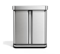 simplehuman 58L (34/24) Rectangular Recycling Double Kitchen Pedal Bin with Liner Pocket, Silent Soft Close Lid, Strong Wide Pedal, Dent-proof Lid, Brushed Stainless Steel with Grey Plastic Lid CW2209
