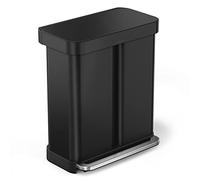 simplehuman Pedal Recycler, 58L Dual Compartment Kitchen Bin, 150,000-Step Steel Pedal, Lid Shox® Silent Close, Liner Rim System, Liner Pocket®, Matte Black Steel