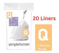 simplehuman CW0264 code Q White Plastic Custom Fit Trash Bags (3 Packs of 20, 60 Liners Total)