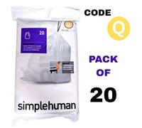 simplehuman CW0264 code Q White Plastic Custom Fit Trash Bags (3 Packs of 20, 60 Liners Total)